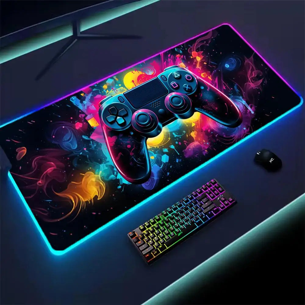 Gamepad RGB Large Mouse Pad Gamer LED Backlight Luminous Gamers Non-Slip Rubber Keyboard Pads XL E-sports Laptop Office Desk Mat