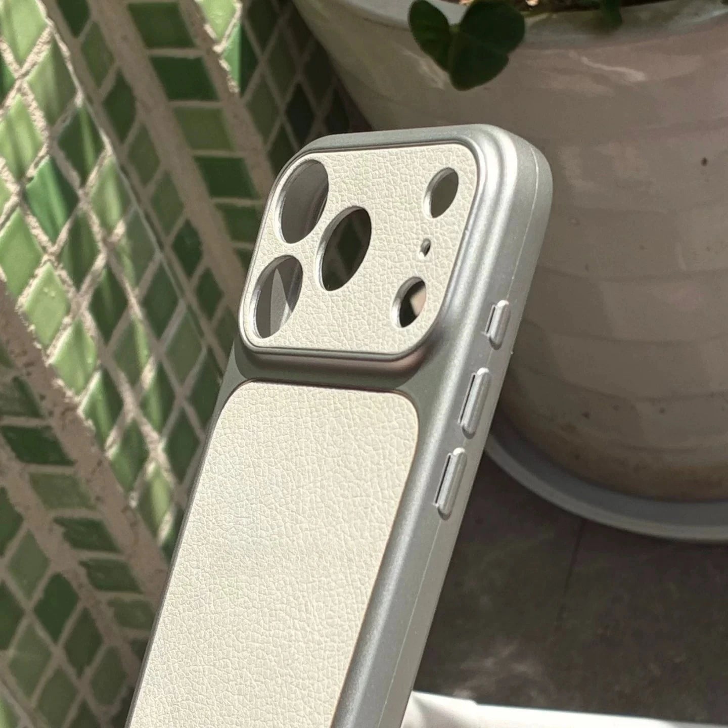 White faux sheepskin phone case,suitable for iPhone 17 Pro Max and 17 Air,17E,16E - precise cutting,full coverage,silver edges.