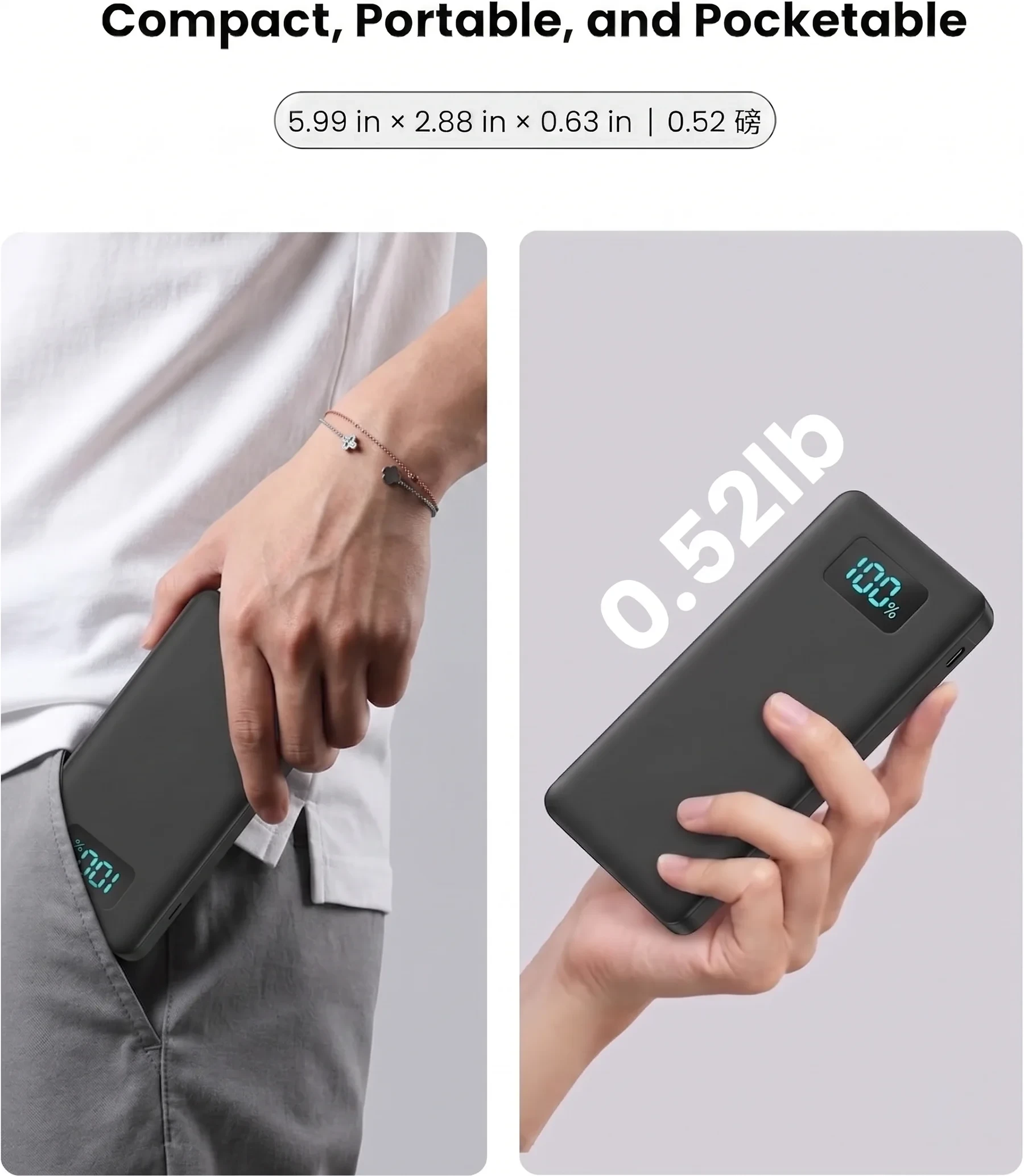 10000mAh Ultra Slim Portable Charger USB C with LED Flashlight 18W Fast Charge Type C Power Bank for Samsung Galaxy S26 S25 Ultra S24 Google Pixel iPhone 17 16 15 14 plus