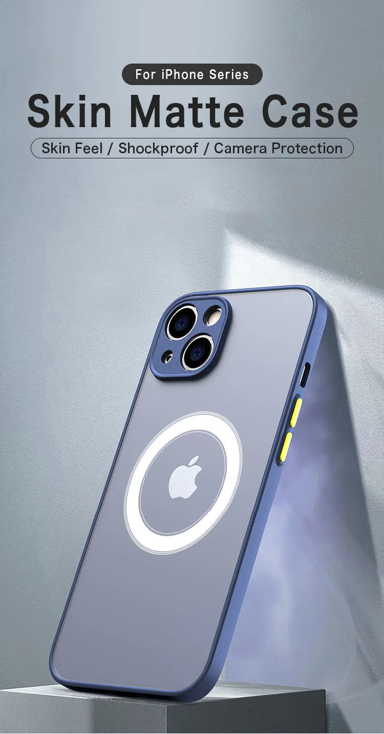 for iPhone 16 15 14 13 12 11 Pro Max Plus Mini XS XR SE 7 8 Case Wireless Charge Magnetic Magsafe Skin Matte Cover Shell Fundas