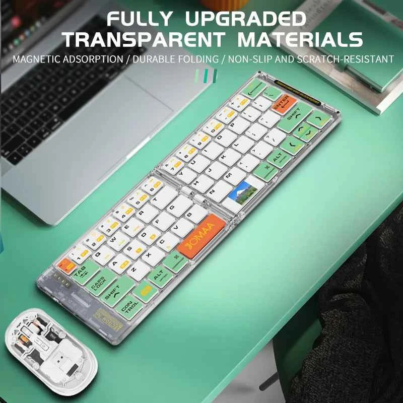 Wireless BT Foldable Keyboard and Mouse Combo,Ultra Slim, Rechargeable, Silent, Portable Travel Keyboard for Laptop,Tablet,Phone