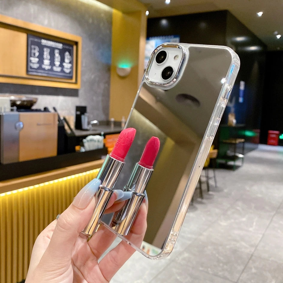 Luxury Plating Make Up Mirror Acrylic Phone Case For iPhone 17 Air 16 15 14 13 12 11 Pro Max Plus Mini XS X XR Shockproof Cover