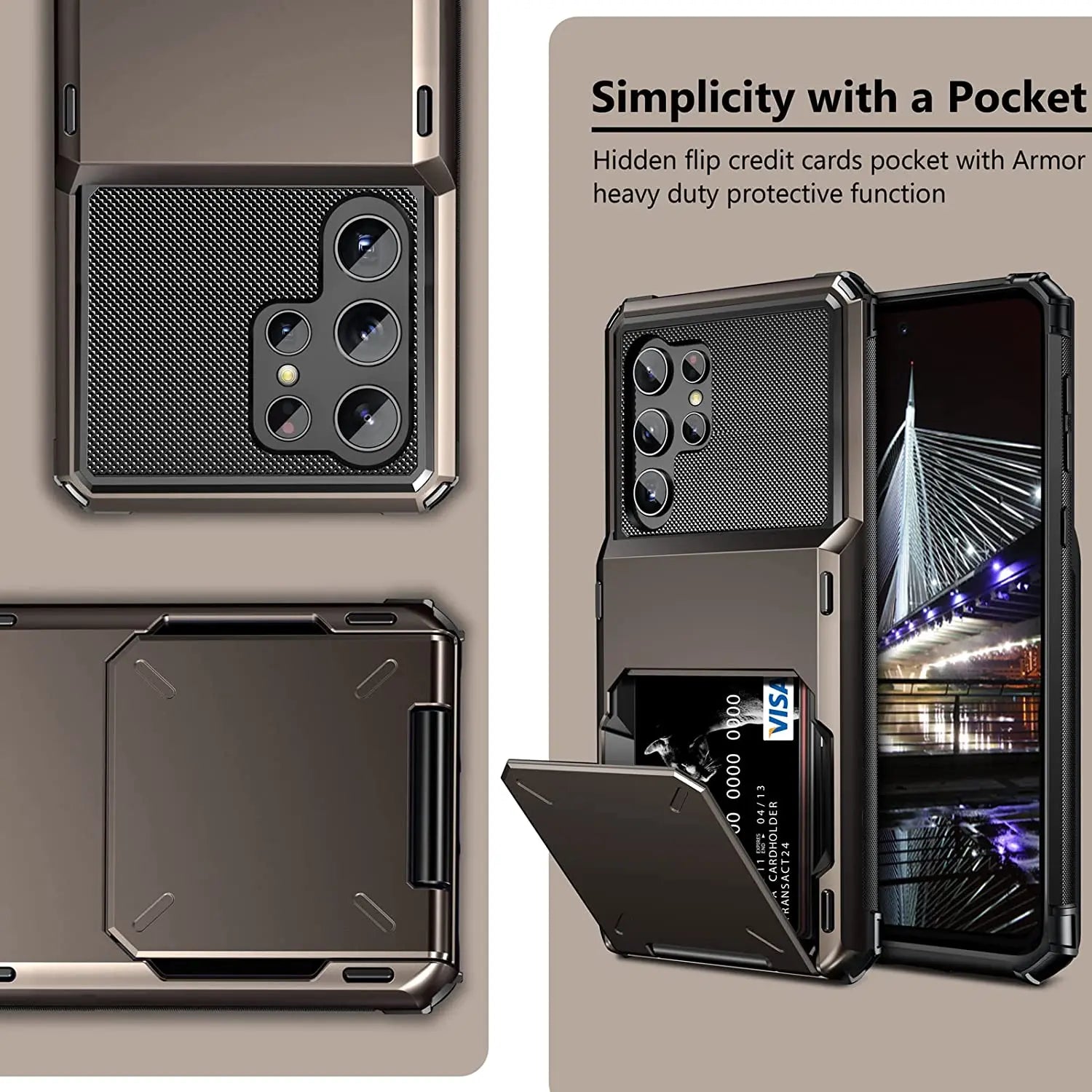 For Samsung S25 Edge S24 S23 S22 Ultra S21 Wallet Case Flip Cover Card Holder Pocket Dual Layer Protective Full-Body Hard Bumper