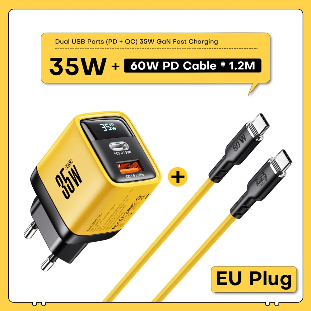 35W GaN Charger LED Display USB Charger for IPhone 14 Pro Samsung Xiaomi IPad Pro PD 3.0 QC 3.0 Quick Charger USB C Fast Charge