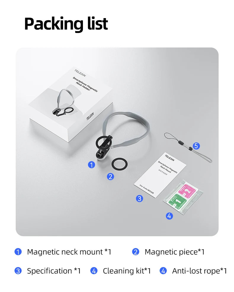 TELESIN Silicone Magnetic Neck Mount Quick Release Phone Stand Universal Compatible with iPhone MagSafe Samsung Huawei Xiaomi