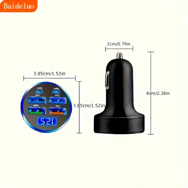 100W 6 Ports Car charger Fast charging PD Qc3.0 USB C Car Phone charger Type C Adapter in Car For iPhone Samsung Huawei Xiaomi
