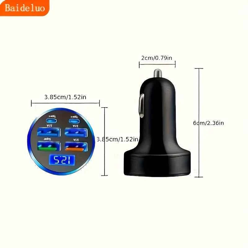 100W 6 Ports Car charger Fast charging PD Qc3.0 USB C Car Phone charger Type C Adapter in Car For iPhone Samsung Huawei Xiaomi