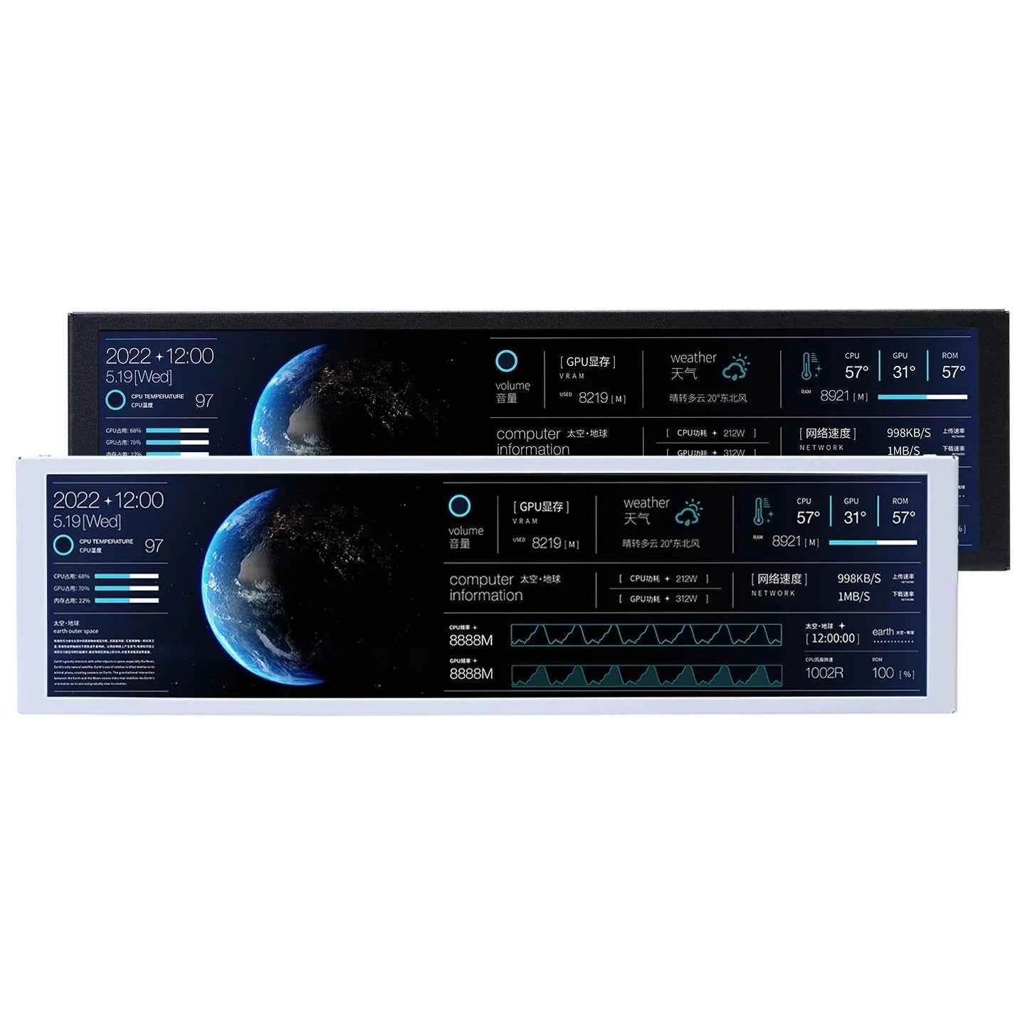 TURZX 9.2 Inch IPS USB Secondary Screen 1920x462, Smart Screen, No Need AIDA64, Type-C PH Interface CPU GPU RAM Computer Monitor