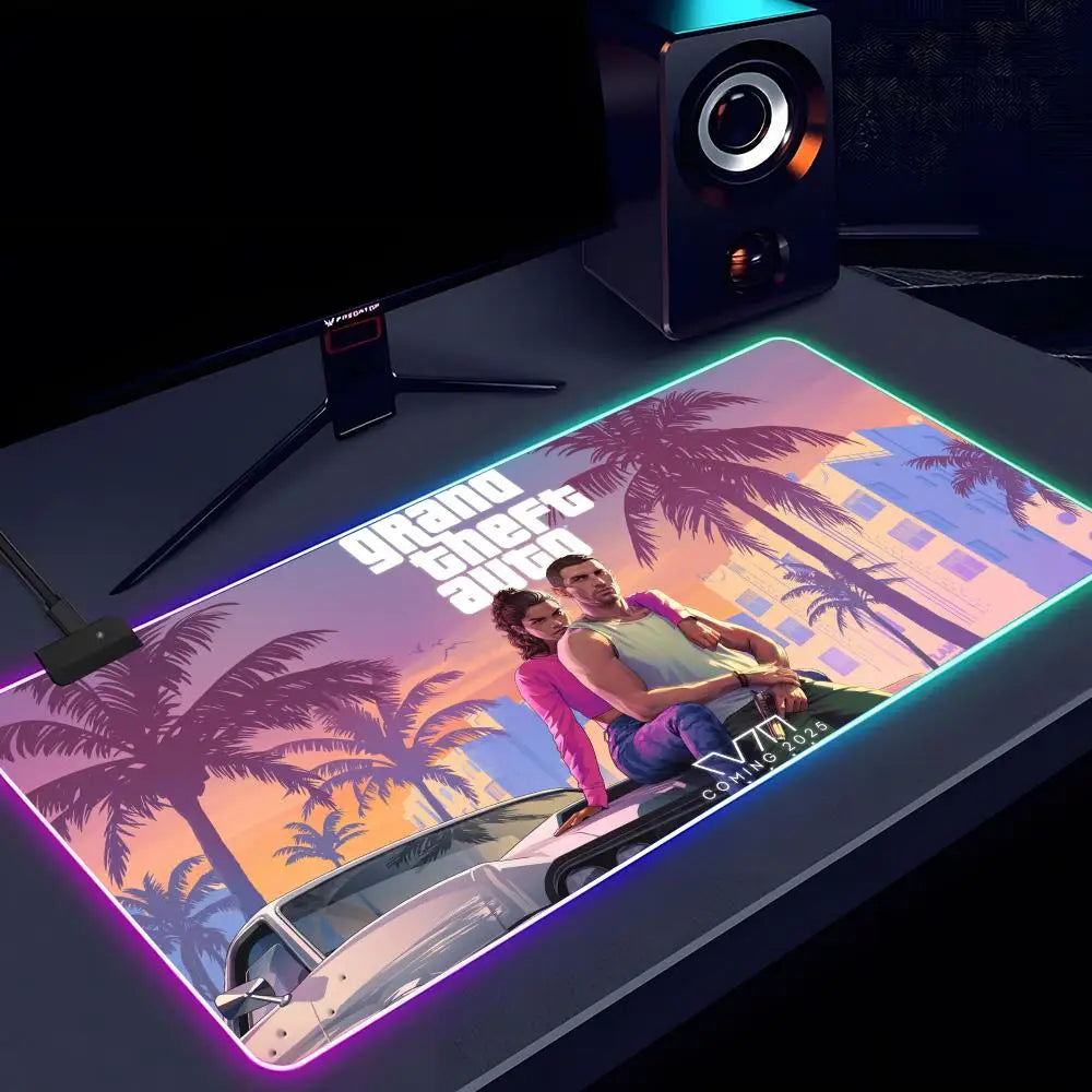 Game G-gta 6 Mouse Pad RGB Luminous 900X400mm Large Table Mat Non-slip Extra Large Game Office Mouse Pad
