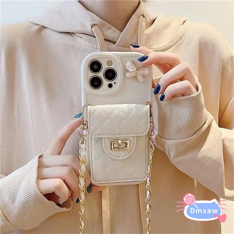 For Samsung Galaxy S23 S22 S21 Plus Ultra FE M32 F22 M31 Prime F41 F23 M23 F62 M62 Wallet Butterfly Case + Braided Long Lanyard
