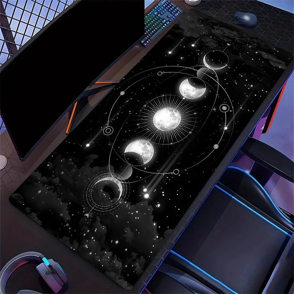 Golden Solar System Planet Pattern Mouse Pad, Large Stitched Edge Mouse Pad, XXL Keyboard Pad, Computer Desktop Accessories