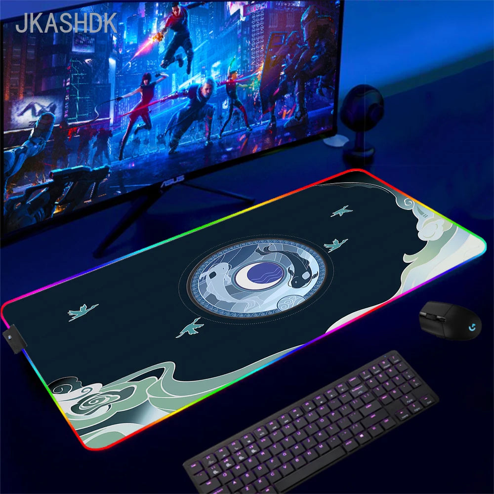 Large RGB Mouse Pad Koi Fish Gaming Mousepad LED Mouse Mat Gamer Mousepads Yin Yang Desk Pads RGB Keyboard Mause Mats XXL 100x50