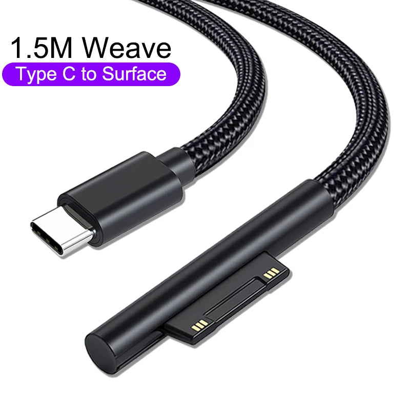 PD 65W Fast Charging USB Type C Power Supply Cable for Microsoft Surface Pro 7 3 4 5 6 15V 3A Tablet Charger USB C Adapter Cable