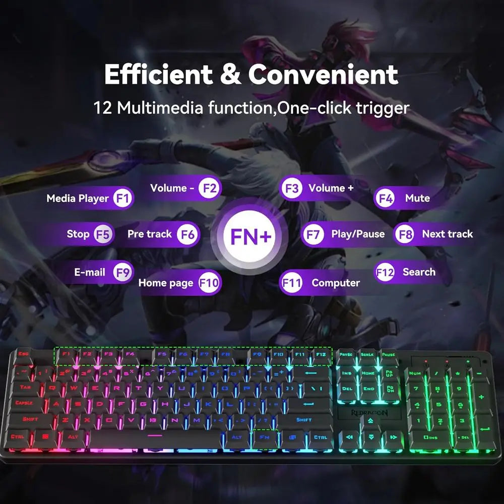 Wireless RGB Gaming Keyboard and Mouse Combo, 3 Modes, 10,000 DPI Mouse, 65g Lightweight, 25-Key Anti-Ghosting for PC