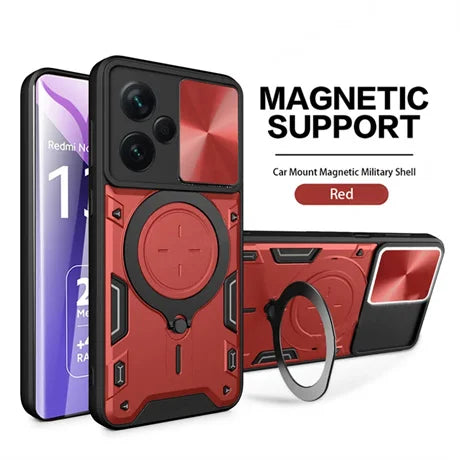 Camera Slide Protect Case For Xiaomi Redmi Note 13 12 11 10 Pro Plus Redmi Note 12S 11S 13C 12C 9 For Magnetic Ring Holder Cover