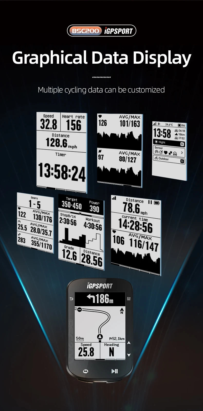 IGPSPORT BSC200 Bike GPS Computer Bike Computer Blue ANT 2.6 Inch Waterproof Wireless Bike Stopwatch Computer Power Meter