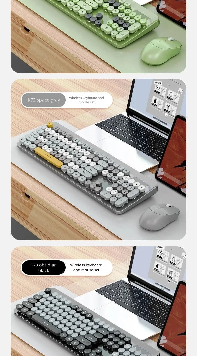 Green Wireless Keyboard And Mouse Set Punk Desktop Laptop Office Color Fingerboard