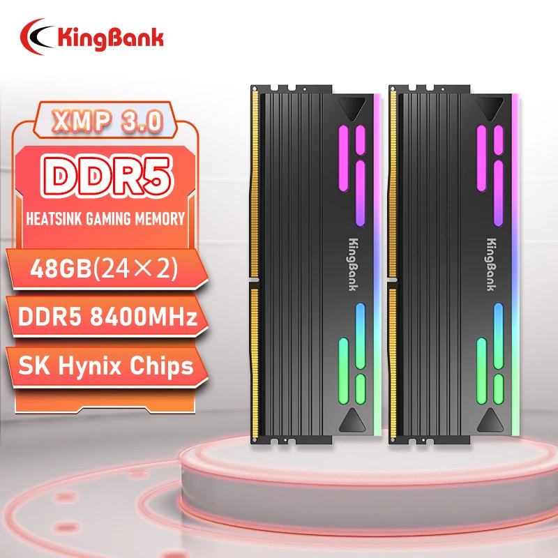 KingBank DDR5 RGB memory ram 24GBx2 48gb 8400MHz UDIMM Memory Desktop Memory Hynix M-die XMP 3.0 Black - WinSupport Tech