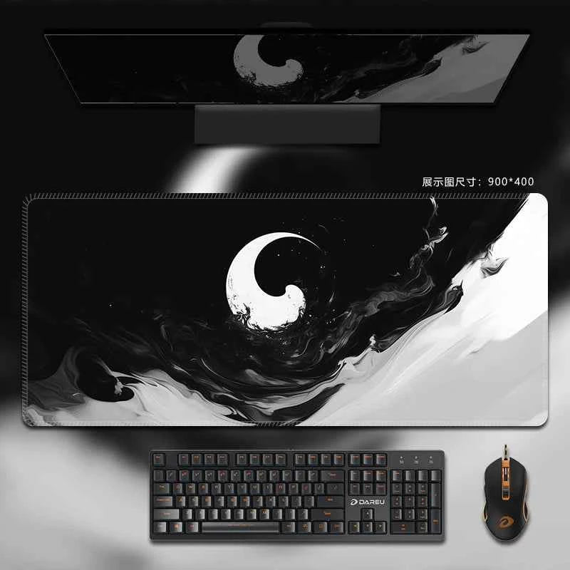Mouse Pad Black White Non-Polar Table Mat Extra Large Keyboard Mousepad Thickened Customizable Game Mat Home Office Tablecloth