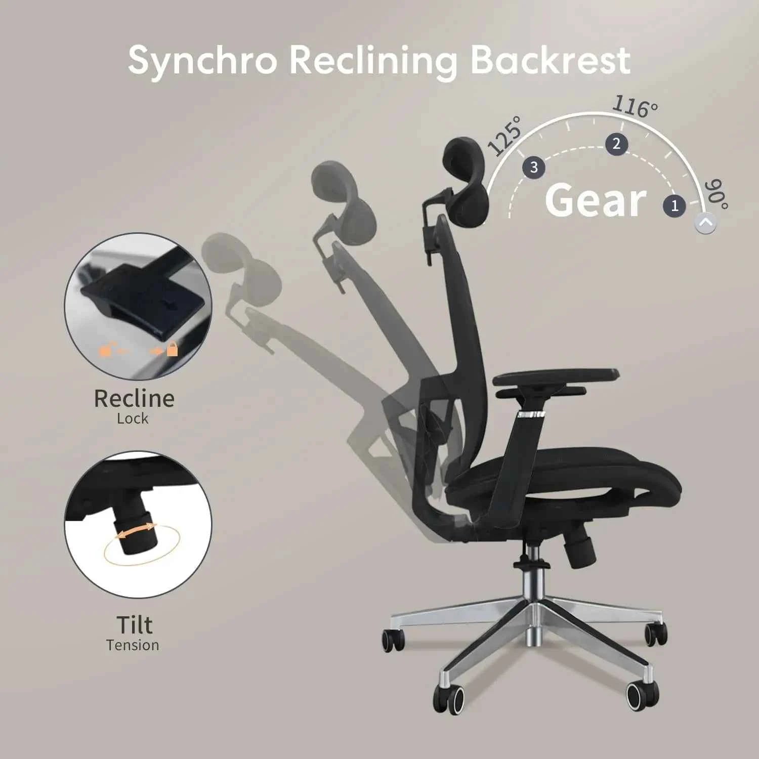 Ergonomic Mesh Adjustable Lumbar Support Office Chair 120°Tilt High Back Comfortable Computer Chair with Soft Flip Up Arms