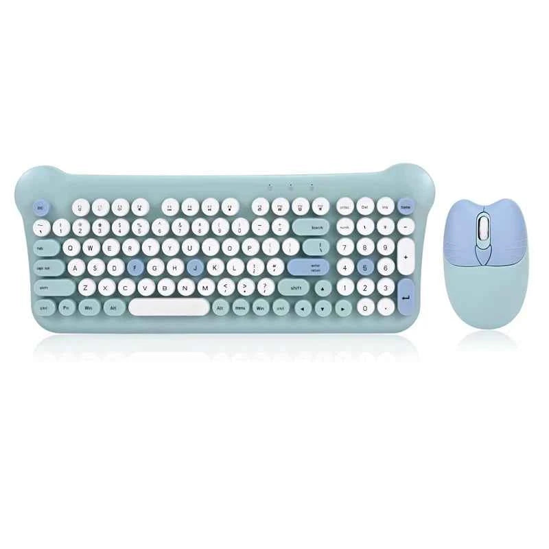 2.4G Wireless Keyboard Mouse Combo Mixed Color 98 Key Keyboard Mouse Set with Round Punk Keycaps Colorful Wireless Keyboard Mous