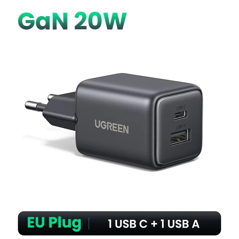 【EU Plug】UGREEN 45W/30W/25W/20W GaN Charger PD3.0 PPS QC3.0 USB C Fast Charger For iPhone 17 16 15 ProMax Samsung S25 iPad Air