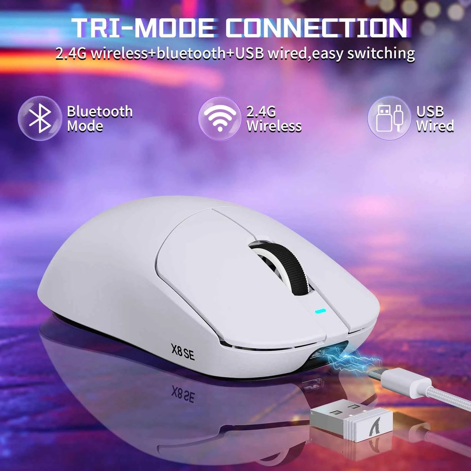 ATTACK SHARK X8 SE Wireless Gaming Mouse, 55g Ultralight PAW3311 Sensor, BK52820 Chip, 25,000 DPI, BT/2.4G/USB-C, 80M Clicks
