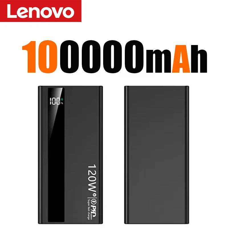Lenovo 120W 500000mAh Capacity Power Bank Portable Super Fast Charging LED Digital Display External Battery for iPhone Samsung