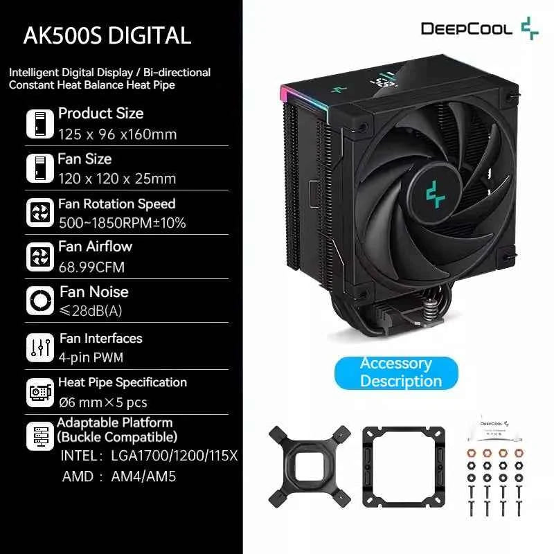 DeepCool AK500S Digital Display CPU Cooler 5 Heat pipes TDP 240W Cooling ATX PC Radiator For LGA1700/1200 115X AM4 AM5