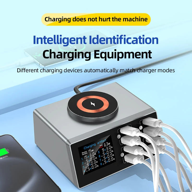 140W Smart Quick Charger 8-Port USB Fast Charging Station for Multiple Android Phone Travel Home Office Party Hotel Restaurant