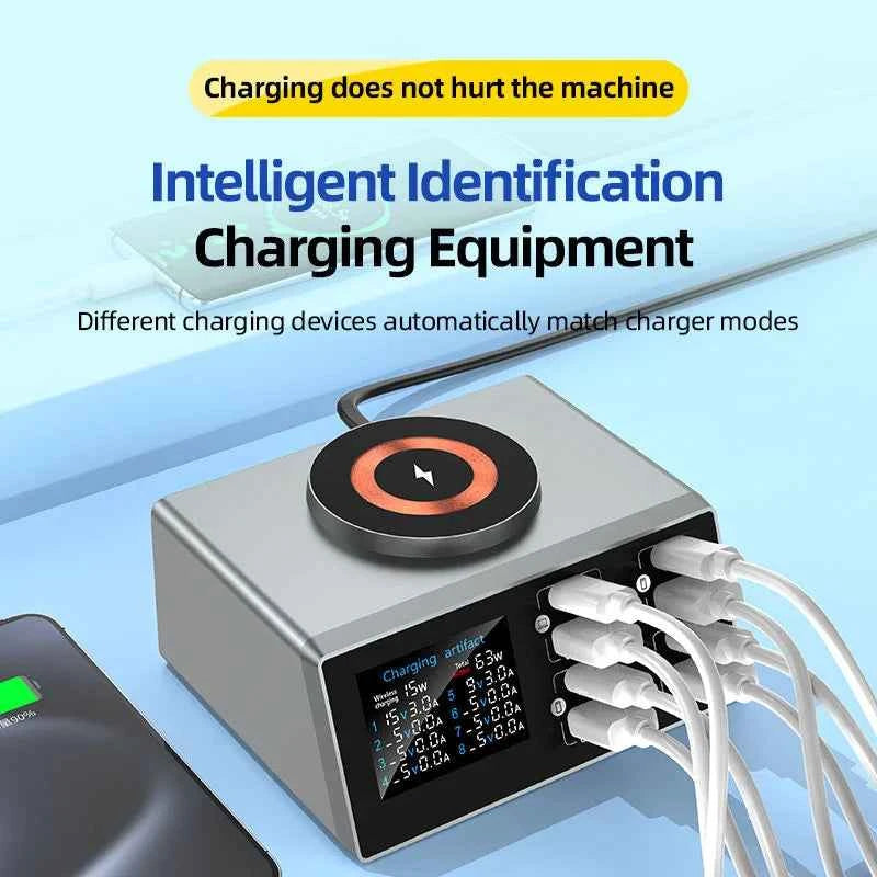 140W Smart Quick Charger 8-Port USB Fast Charging Station for Multiple Android Phone Travel Home Office Party Hotel Restaurant