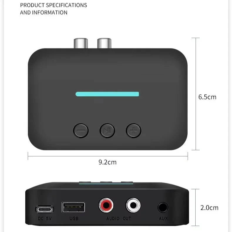 Bluetooth 6.0 Audio Receiver 3.5mm AUX RCA Wireless Audio Adapter Support U-Disk Playback For PC/TV/Car Kit/ Speaker Amplifier