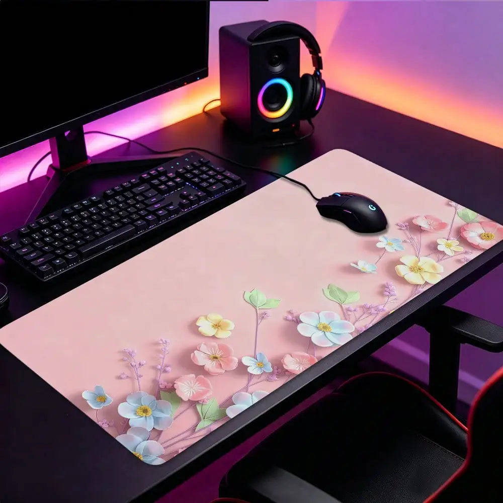 1pc, 31.50 X 11.81 Pink Floral Blossom Large Waterproof Mouse Pad, Antislip Desk Protector For Keyboard, Mouse, Smooth For Gaming, Desk Accessory, For Home