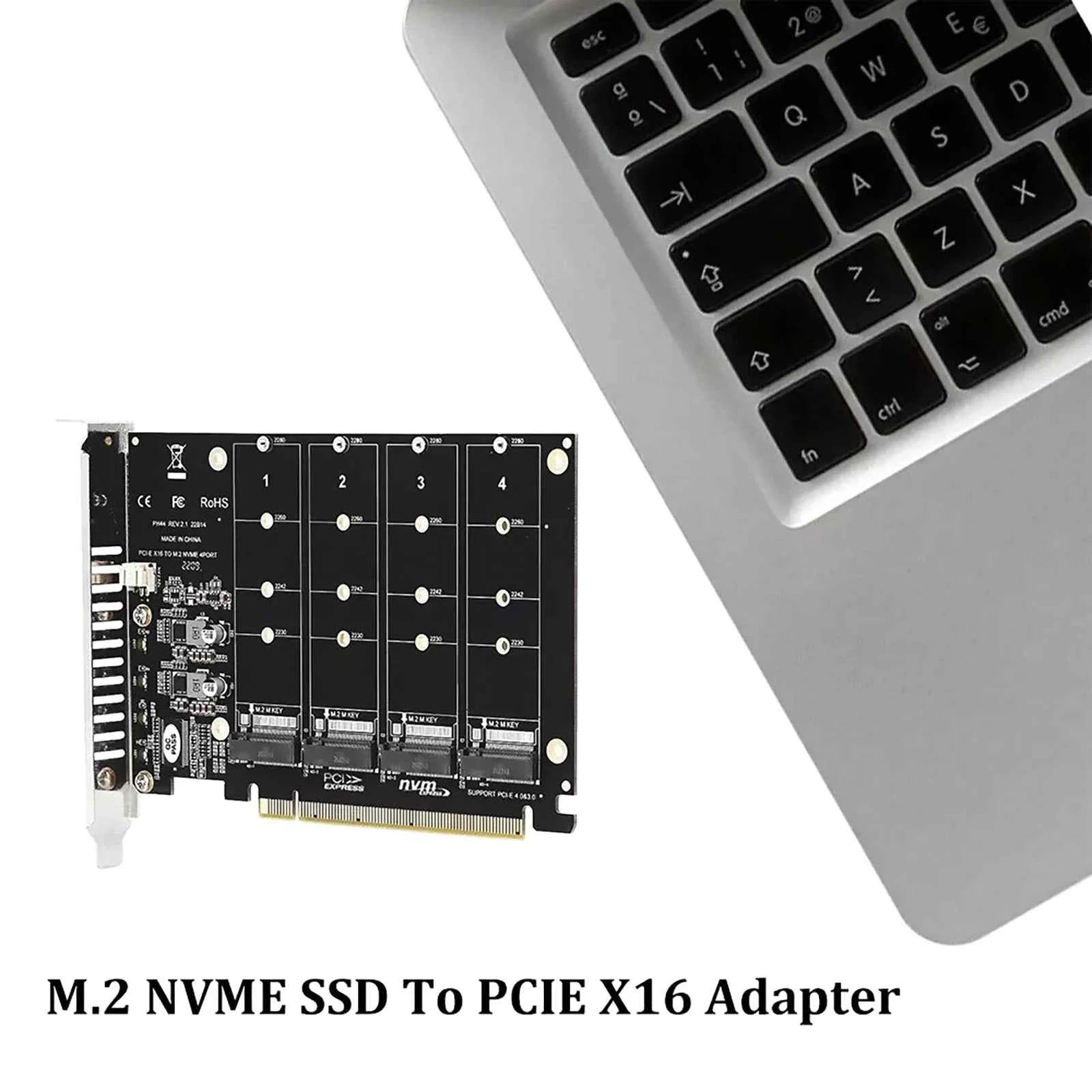 M.2 NVME SSD to PCIE X16 Adapter 4 Port NVMe to PCI-e Host Expansion Card Support 2230/2242/2260/2280