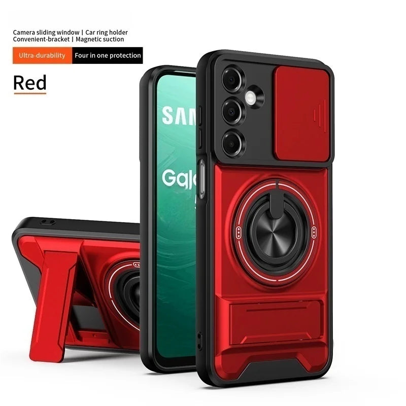 Case For Samsung Galaxy S26 S25 S24 S23 S22 Ultra PLus S26 Edge S25FE S24FE Armor Magnetic Stand Holder Ring Lens Protect Cover