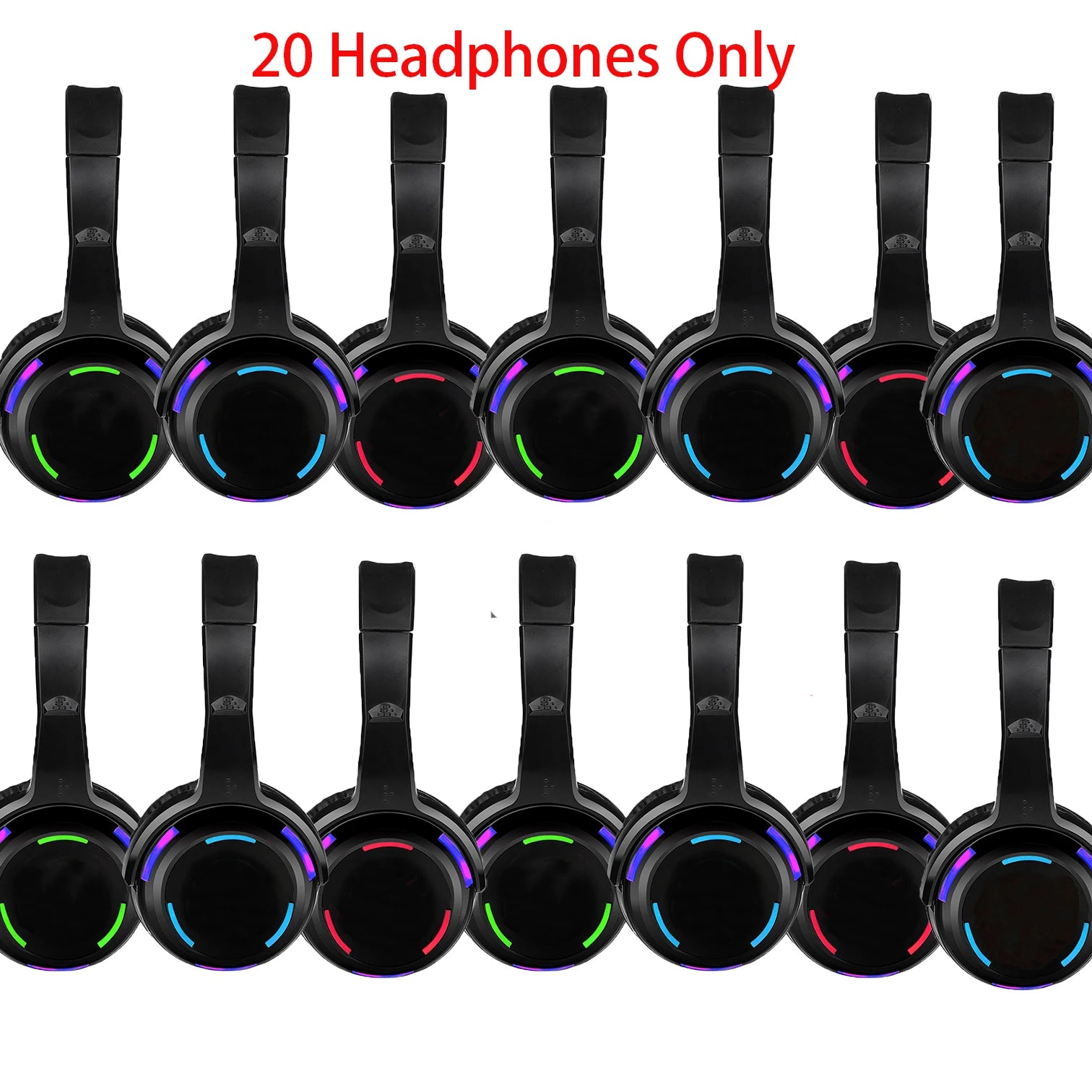 Silent Disco Professional System Over Head Led Wireless Headphones - Quiet Clubbing Party Bundle (20 RX+ 1 TX)