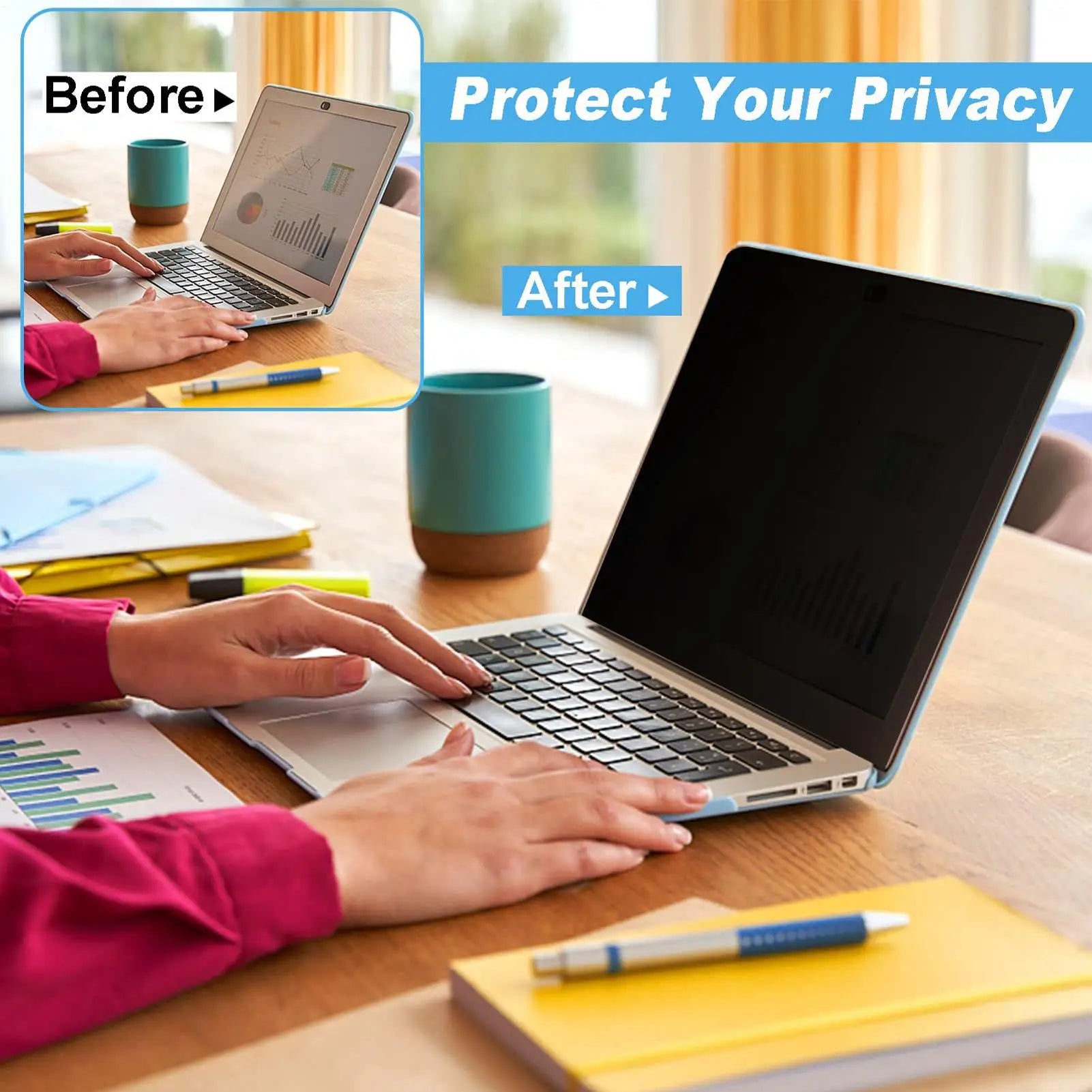 Privacy Screen for Laptop Computer Screen Privacy Shield Removable Anti-Scratch Protector Film for Computer Monitor and Laptop