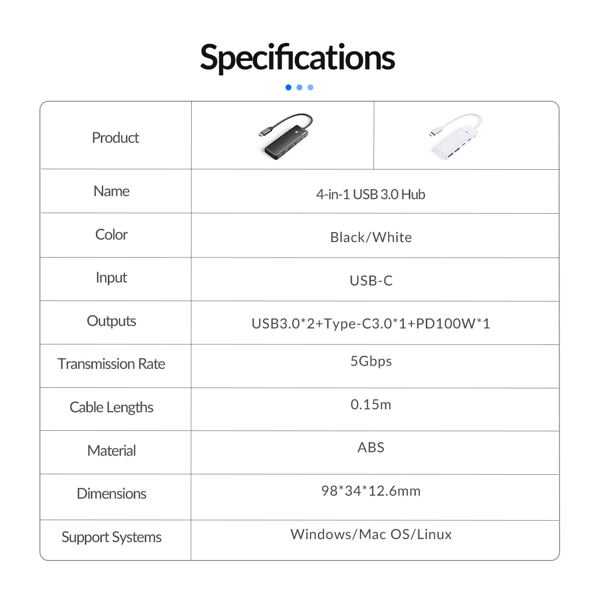 ORICO USB 3.0 HUB Adapter Port Extender PD100W Charging Port 5Gbps High-Speed Transmission hub