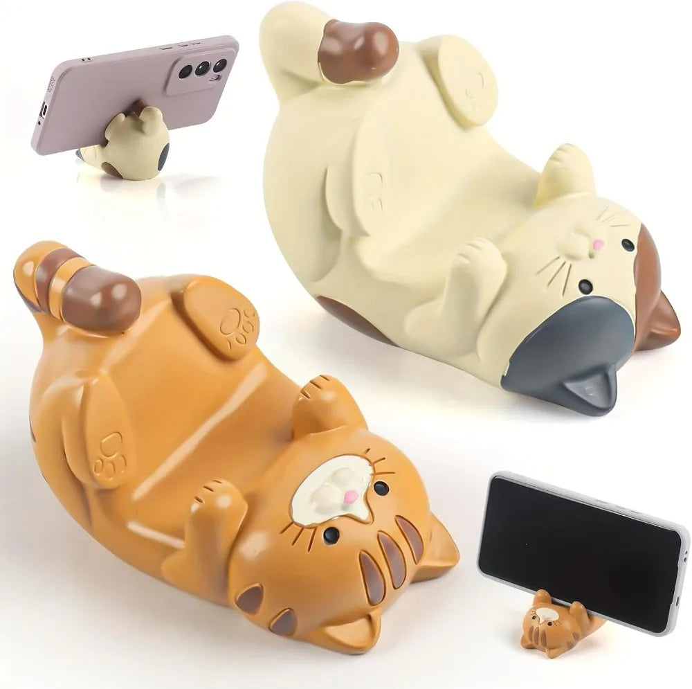 1pc Cat Phone Holder Cute Cartoon Resin Animal Cell Phone Stand Compatible with All Smartphones for Office Home Funny Gifts
