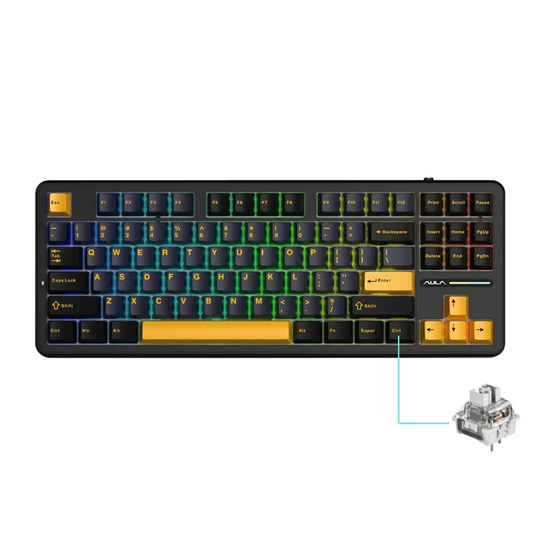 AULA F87 Pro Mechanical Keyboard 2.4g/Usb/Bluetooth Tri Mode Wireless 87 Key Rgb Pbt Gasket 5 Layer Silencing Full Key No Impact - WinSupport Tech