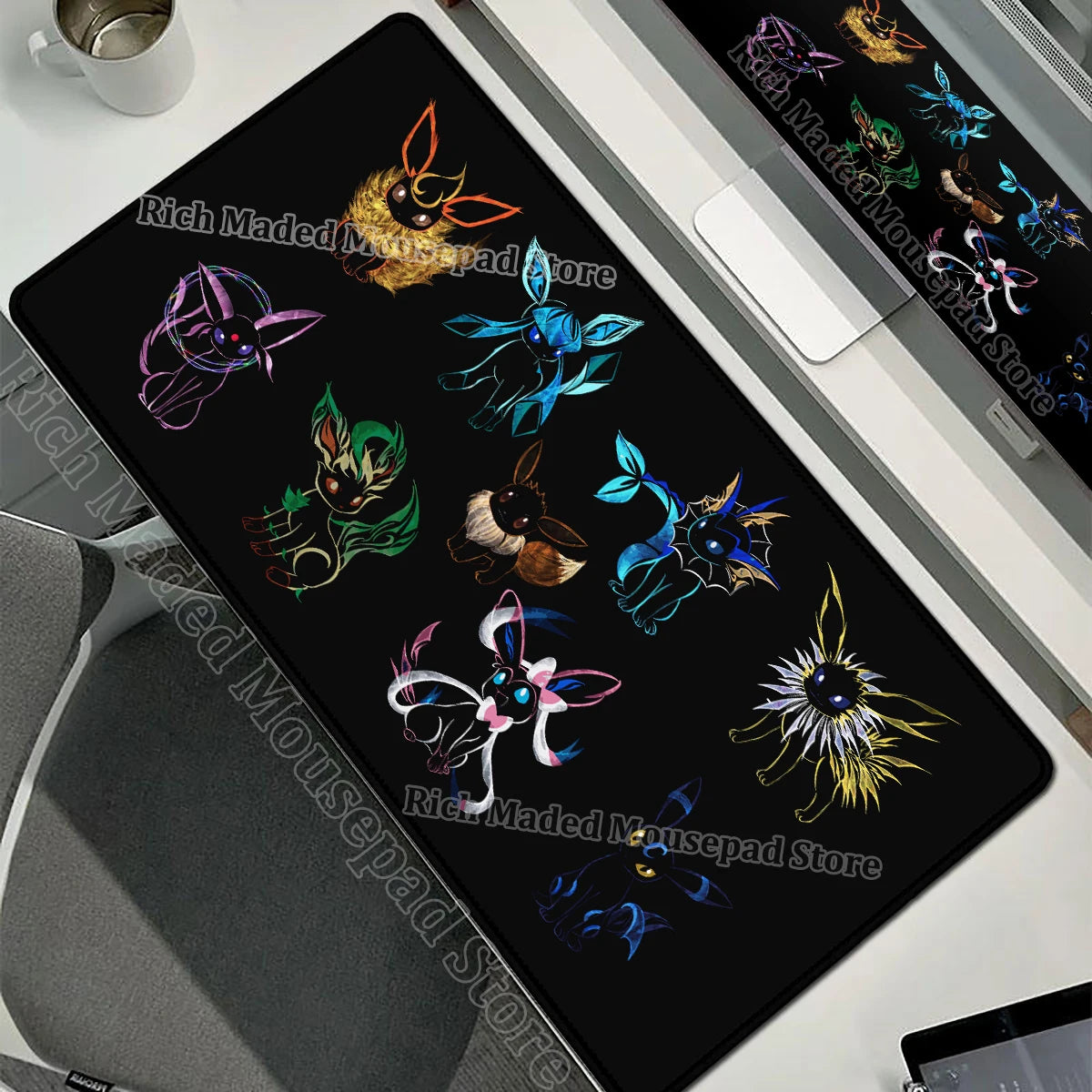 Game Card Pad Gaming Carpet Anime Keyboard Pad Pokemon Eevee Mousepad Gamer Mouse Pads Laptop Extended Desk Mat PC Cabinet Rug