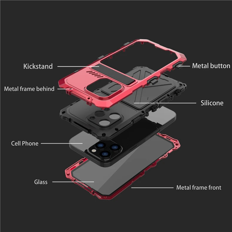 Heavy Duty Protection Armor Metal Aluminum Phone Case for iPhone 14 Pro Max 14 Plus Shockproof Cover
