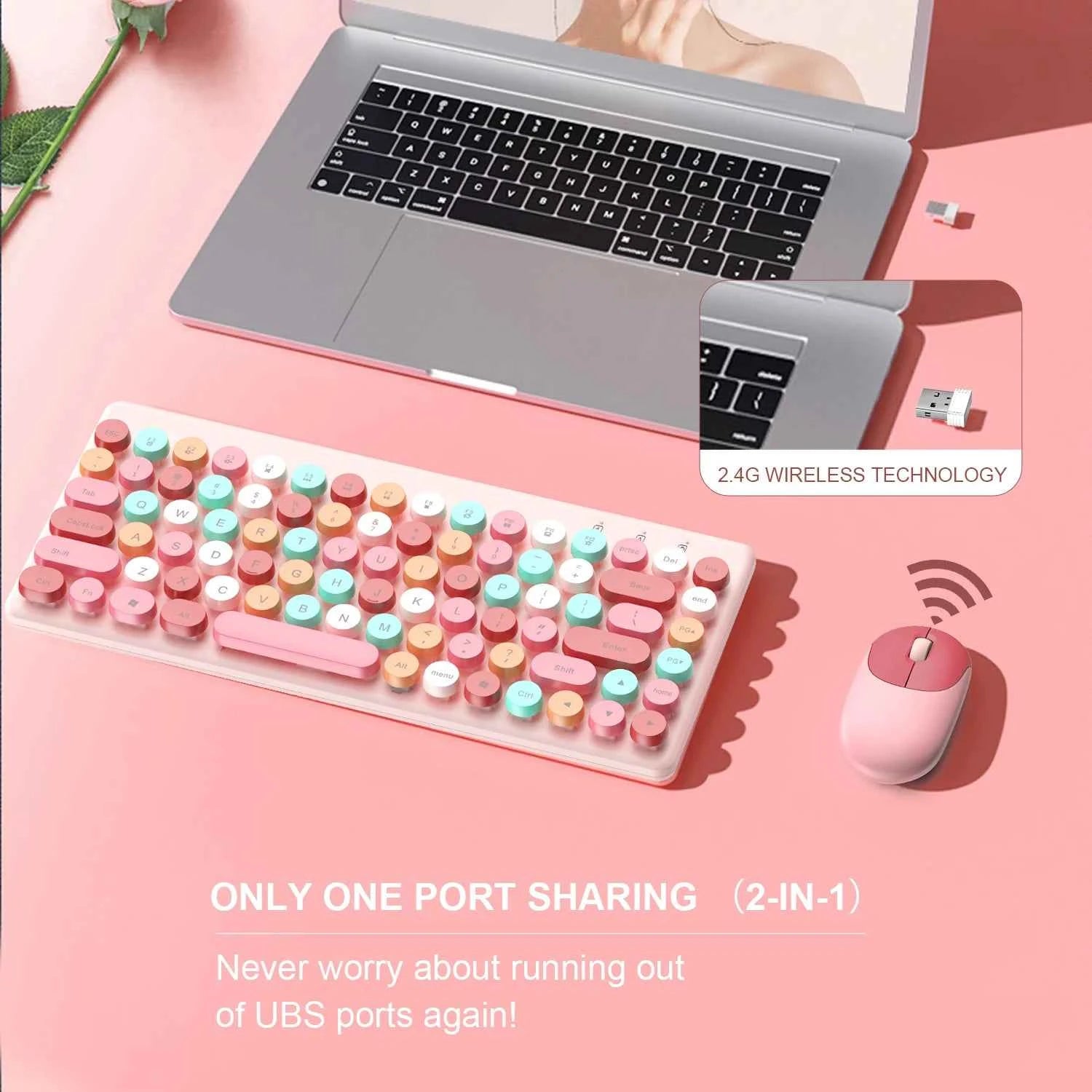 Wireless Mini Pink Keyboard Mouse Combo, 2.4G Portable Silent for PC Laptop Tablet iOS Android Windows, Hot Sale