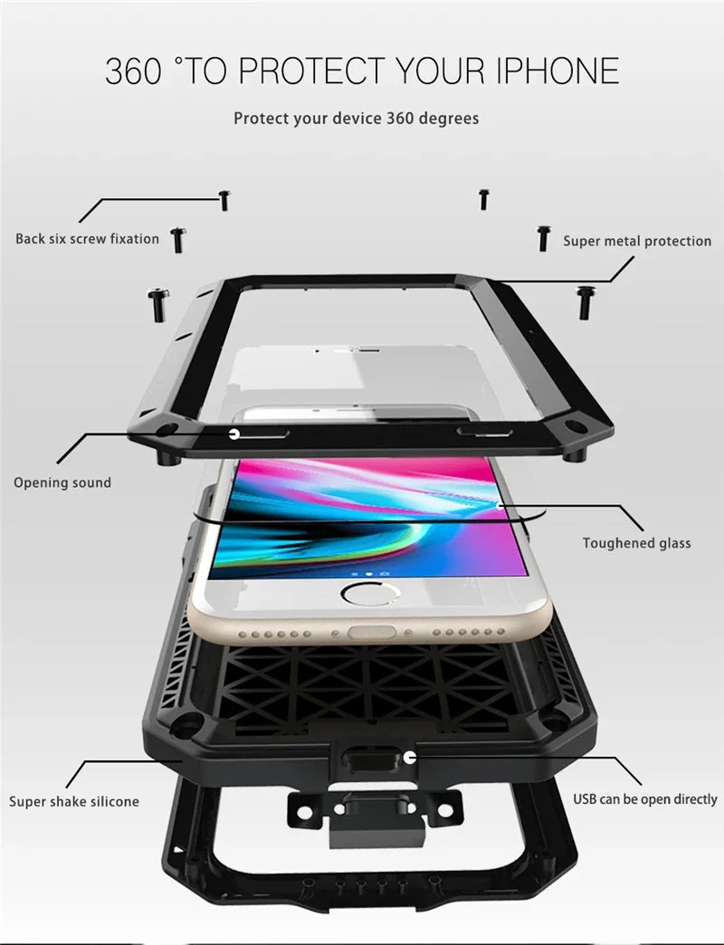 Heavy-duty protective armour for iPhone 17 to 11 Pro Max Plus XS Max XR Metal Aluminum Phone Case, Shockproof Case