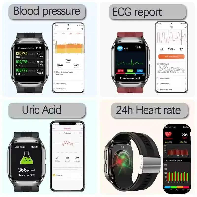 2026New Health Watch Blood Pressure Accurate Measure Smart Watches Men Uric Acid Blood Lipids waterproof Airbag Smartwatch Women