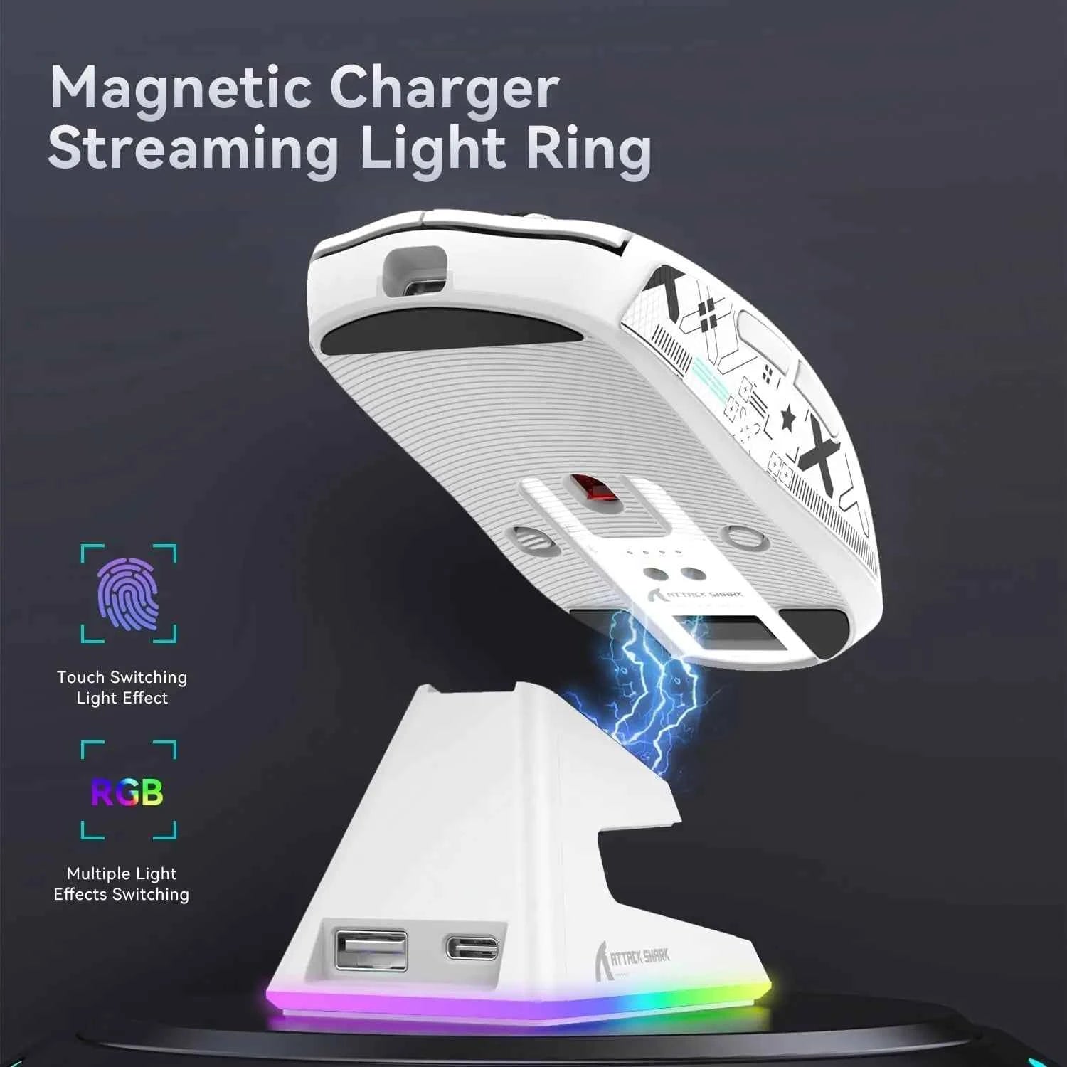 ATTACK SHARK X6 Lightweight Wireless Gaming Mouse with RGB Backlight Charging Base,Tri-Mode,26K DPI, PAW3395 Optical Sensor