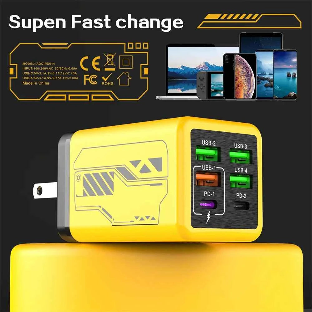240W 6 Ports USB Charger PD Fast Charging Charger Wall Adapter for iPhone Samsung Xiaomi EU/US/UK Plug Charger Quick Charge 3.0