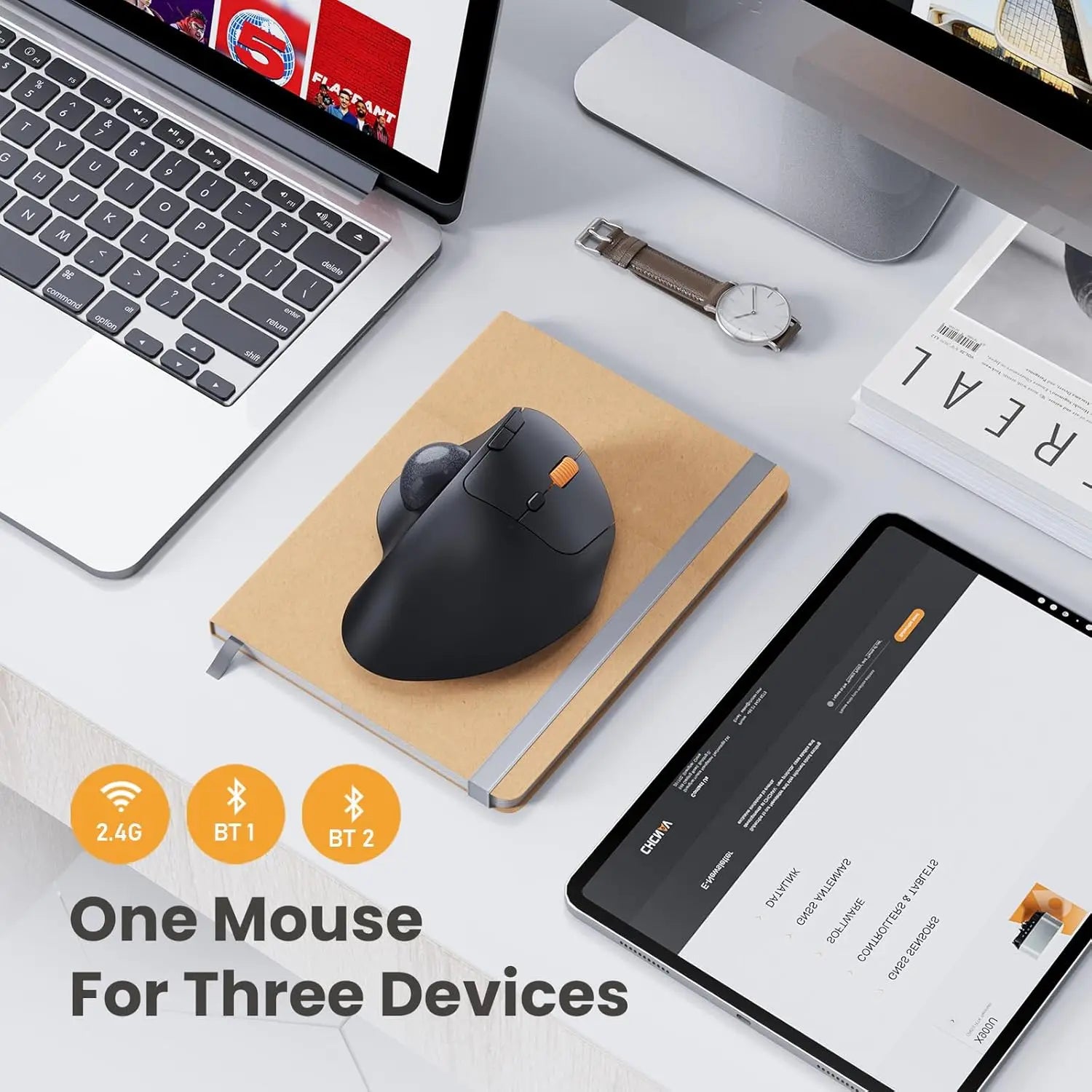 ProtoArc Wireless Trackball Mouse, EM04 Ergonomic Bluetooth Rollerball Rechargeable Computer Laptop Thumb Control Mouse