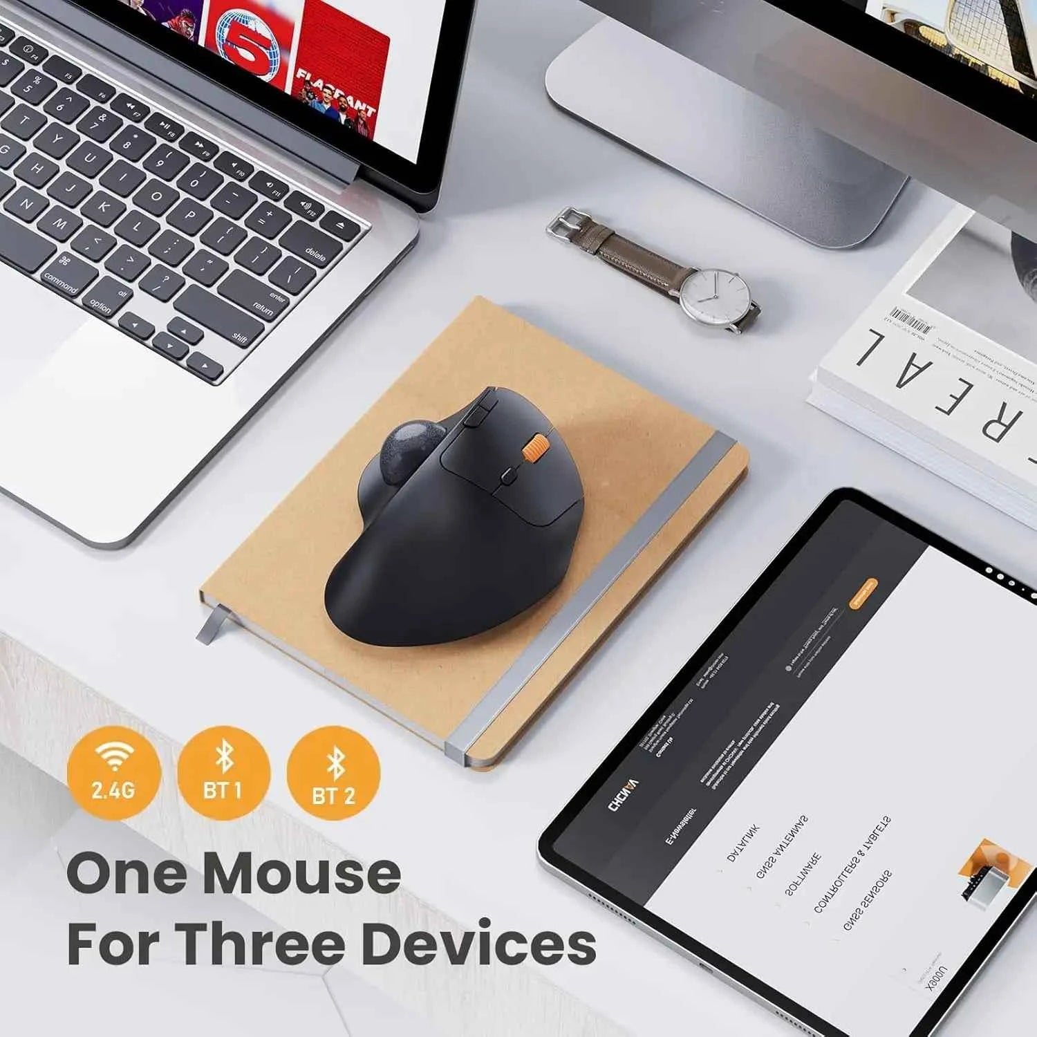 ProtoArc Wireless Trackball Mouse, EM04 Ergonomic Bluetooth Rollerball Rechargeable Computer Laptop Thumb Control Mouse
