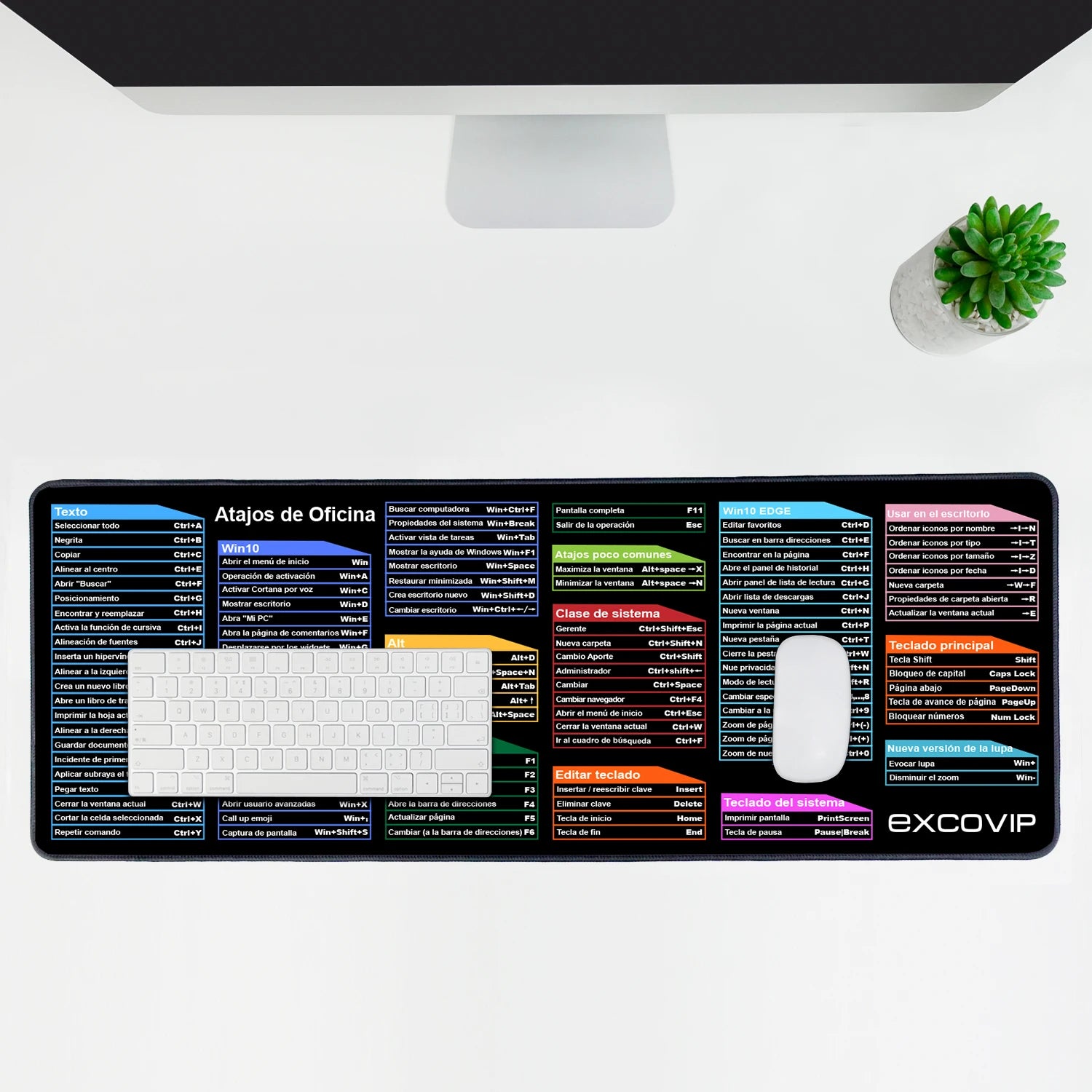 EXCO Spanish Office Shortcuts Mouse Pad Large Extended Big Keyboard Mousepad Gaming Desk Mat with Stitched Edge Non-Slip Rubber